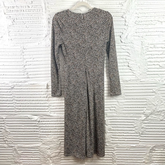 Banana Republic Long Sleeve Midi Dress Leopard Print Stretch Knit Front Slit S - Picture 9 of 16